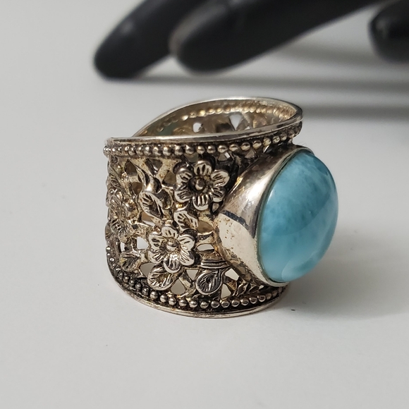 Sterling Silver 925 Larimar Filigree Ring - Picture 14 of 16